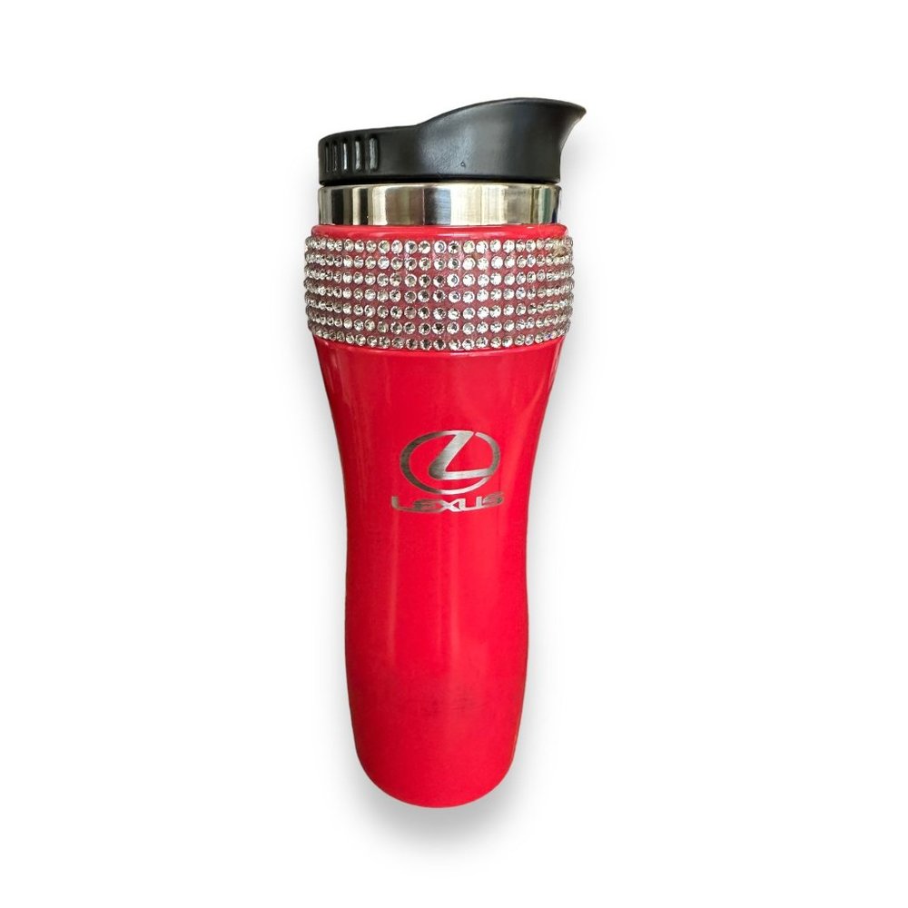 Lexus Thermal Travel Tumbler 12oz Red Cup with Clear Bling Rhinestone Accent Fit